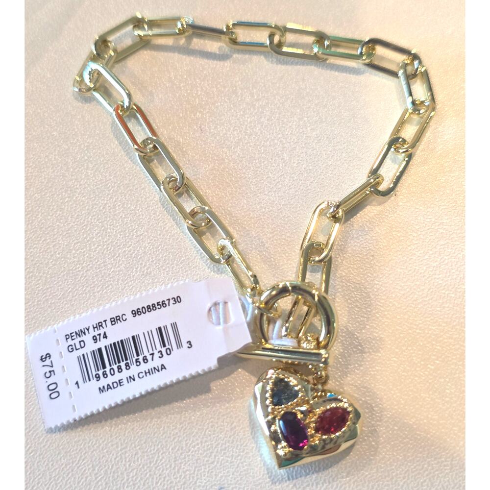 NWT Authentic Kendra Scott Gold Penny Heart Bracelet Multi Mix